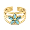 Flower 304 Stainless Steel Open Cuff Rings Ion Plating(IP) RJEW-G314-02G-3