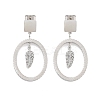 Tarnish Resistant Oval with Leaf 304 Stainless Steel Dangle Earrings EJEW-L283-108P-1