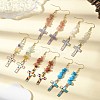 5 Pairs Natural & Synthetic Mixed Stone Cross Dangle Earrings EJEW-JE06603-1