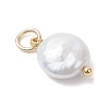 Natural Baroque Keshi Pearl Flat Round Charms with Brass and 304 Stainless Steel Findings PALLOY-JF04915-4