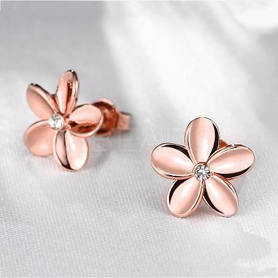 Elegant Tin Alloy Rhinestone Flower Stud Earrings for Women EJEW-BB02405-A-1