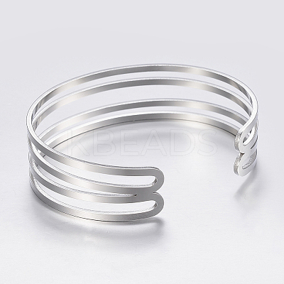 Tarnish Resistant Hollow 304 Stainless Steel Wide Band Cuff Bangles BJEW-H565-01P-1