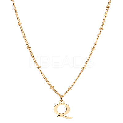 1Pc Brass Chain & 304 Stainless Steel Letter Pendant Necklaces NJEW-LP0001-35Q-G-1