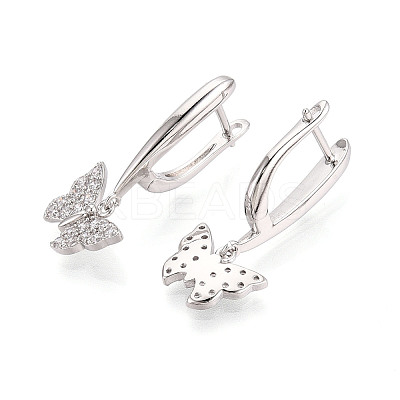 Brass Micro Pave Clear Cubic Zirconia Butterfly Hoop Earrings EJEW-T048-28P-1
