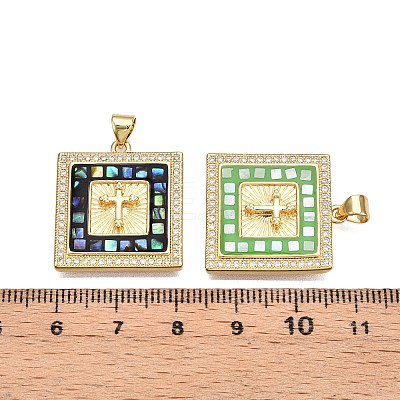 Brass Micro Pave Clear Cubic Zirconia Pendants KK-N254-216G-C-1