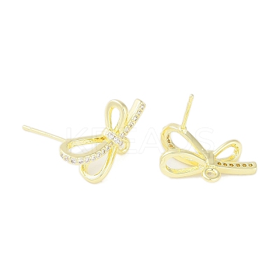 Left and Right Brass Pave Clear Cubic Zirconia Stud Earring Findings KK-F875-02G-1