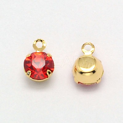 Flat Round Golden Tone Brass Micro Pave Cubic Zirconia Charms ZIRC-F017B-11-1