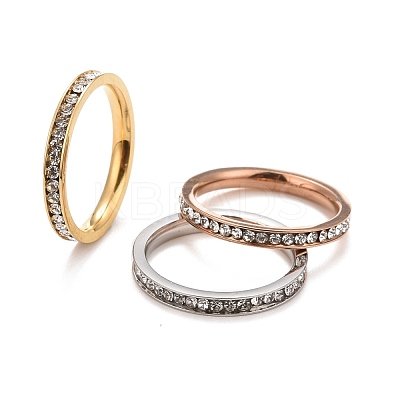 304 Stainless Steel Rhinestone Rings Set STAS-D178-01B-1