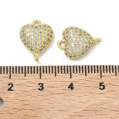 Brass Micro Pave Clear Cubic Zirconia Heart Connector Charms KK-I476-16G-1