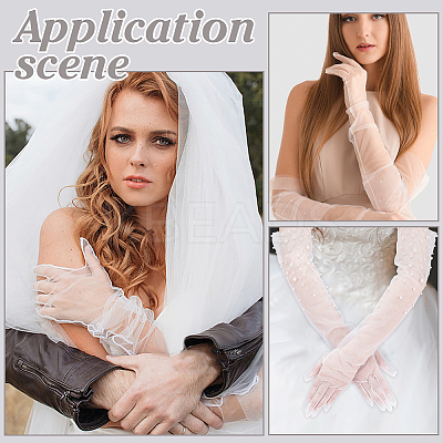 1 Pair Tulle Long Gloves for Wedding Bride Supplies AJEW-ME0001-73-1