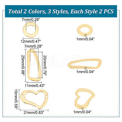 12Pcs 6 Style 304 Stainless Steel Linking Rings STAS-UN0040-39-1