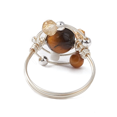 Planet Natural Tiger Eye Finger Rings RJEW-TA00165-01-1