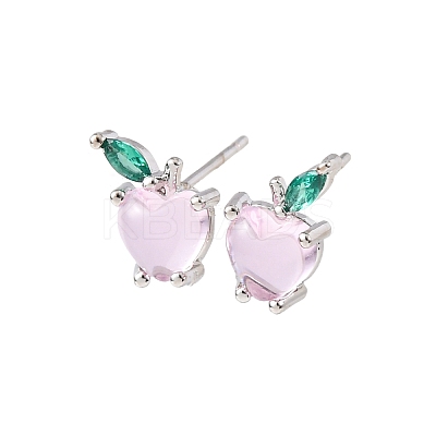Brass Micro Pave Cubic Zirconia Apple Stud Earrings EJEW-L278-04P-1