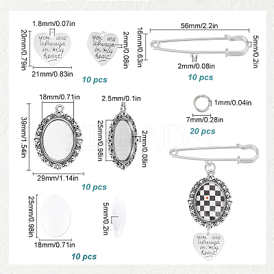 60Pcs 5 Styles Tibetan Style Alloy Pendants with Iron Brooch Findings TIBE-SC0009-45A-1