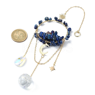 Natural Lapis Lazuli & Dyed Natural Quartz Crystal with Glass Pendant Decorations HJEW-TA00123-02-1