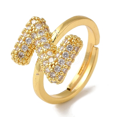 Rack Plating Letter Brass Micro Pave Clear Cubic Zirconia Adjustable Rings for Women KK-S391-03G-Z-1