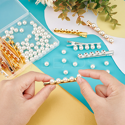 DIY Imitation Pearl Beaded Iron Alligator Hair Clips Making Kit DIY-PH0008-28-1