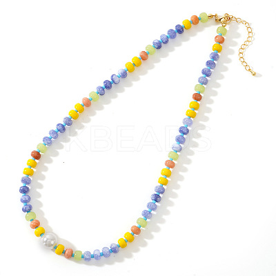 Elegant Imitation Pearl & Rondelle Natural Mixed Stone Beaded Necklaces FG9664-5-1