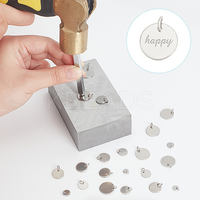 50Pcs 5 Styles 304 & 201 Stainless Steel Flat Round Tag Charms STAS-NB0001-93-1