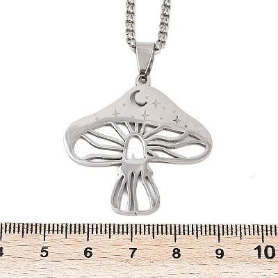 201 Stainless Steel Hollow Moon Star Mushroom Pendant Necklaces for Women LS-NJEW-K283-34P-1
