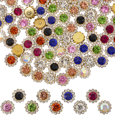 90Pcs 9 Colors Flower Sew on Rhinestones RB-GF0001-08-1