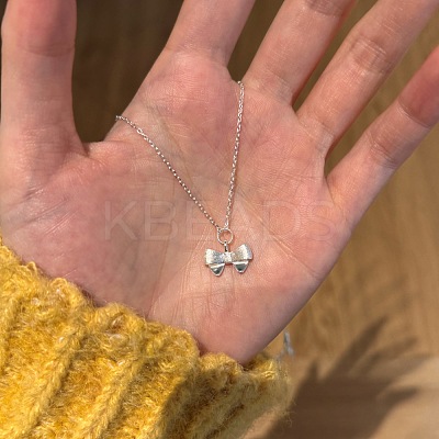 Bowknot 925 Sterling Silver Pendant Necklaces for Women NJEW-F338-04S-1