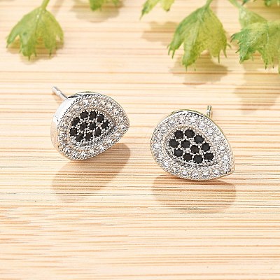 Brass Micro Pave Cubic Zirconia Stud Earrings for Women EJEW-G428-11P-02-1