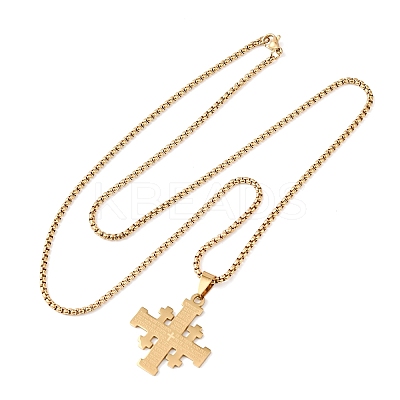 304 Stainless Steel Jerusalem Cross Pendant Box Chain Necklaces LS-NJEW-NH0003-01G-1