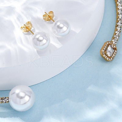 Round Plastic Imitation Pearl Stud Earrings & Rectangle Cubic Zirconia Rhinestone Cuff Choker Necklaces Sets SJEW-U003-06G-1