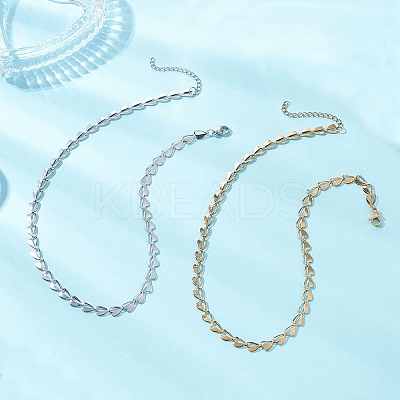 2Pcs 2 Colors 304 Stainless Steel Heart Link Chain Necklaces for Women NJEW-JN05898-1