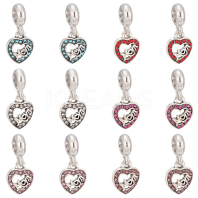 12Pcs 6 Colors Mother's Day Alloy Rhinestone European Dangle Charms FIND-PH0010-89-1