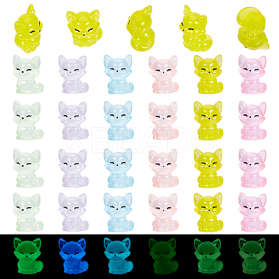 30Pcs 6 Colors Luminous Resin Fox Display Decoration CRES-DR0001-04-1