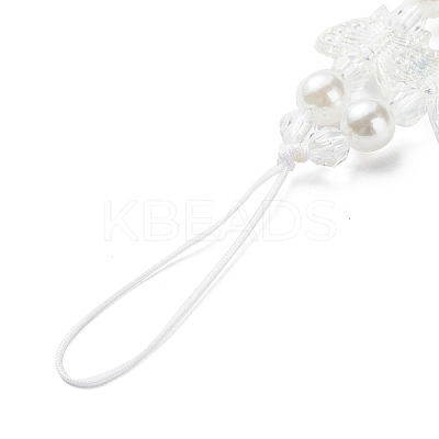 Acrylic Butterfly Pearl Beaded Mobile Straps HJEW-YW0001-01-1