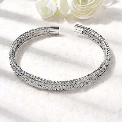 Braided 304 Stainless Steel Cuff Bangles for Women BJEW-A067-08P-1