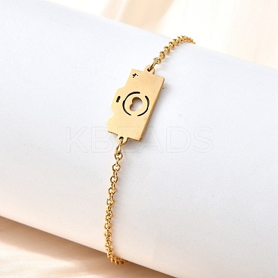 201 Stainless Steel Camera with Heart Link Bracelets BJEW-B128-04G-1