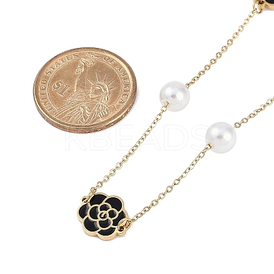 Ion Plating(IP) 304 Stainless Steel Black Enamel Flower Pendant Necklaces for Women NJEW-M078-09G-1