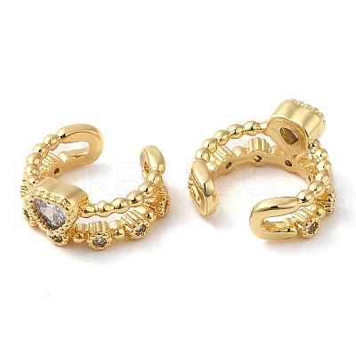 Rack Plating Brass Micro Pave Cubic Zirconia Heart Cuff Earrings EJEW-E290-06G-1
