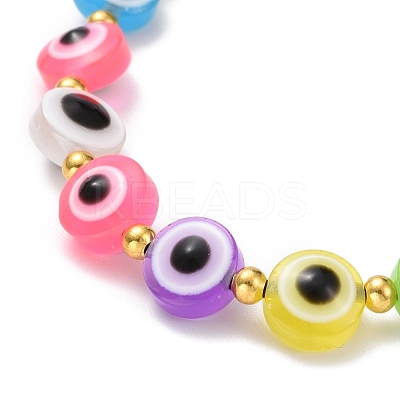 Flat Round with Evil Eye Beaded Bracelet BJEW-JB07102-01-1