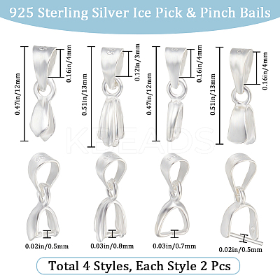8Pcs 4 Style 925 Sterling Silver Pendant Bails STER-BBC0005-48S-1