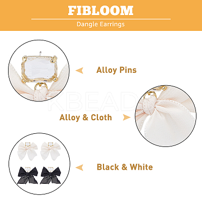 2 Pairs 2 Colors Alloy Dangle Stud Earrings with Cloth Bowknot Charms EJEW-FI0003-28-1