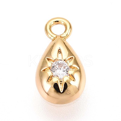 Brass Micro Pave Clear Cubic Zirconia Pendants KK-T075-07G-1