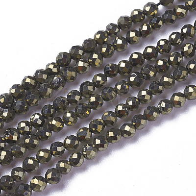 Natural Pyrite Beads Strands G-F596-38-4mm-1