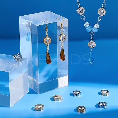 12Pcs 2 Colors 304 Stainless Steel Clear Cubic Zirconia Connector Charms STAS-UN0037-33-1