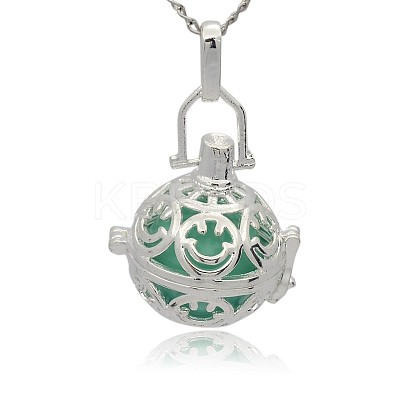Silver Color Plated Brass Hollow Round Cage Pendants KK-J216-16S-1