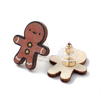 Christmas Printed Wooden Stud Earrings EJEW-D046-01-1