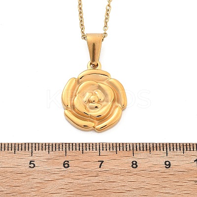 304 Stainless Steel Rose Pendant Necklaces for Women NJEW-S439-01A-G-1