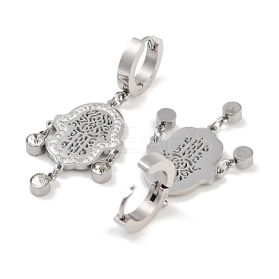 Hollow Hamsa Hand 304 Stainless Steel Dangle Earrings EJEW-L283-079P-1