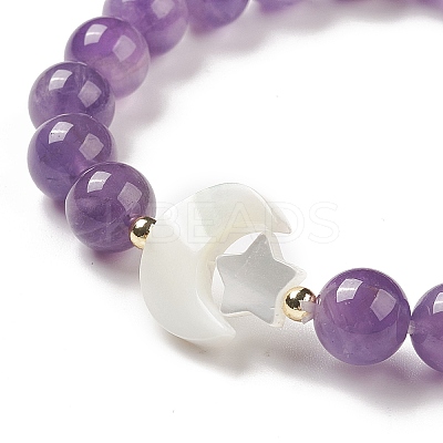 Natural Amethyst & Synthetic Hematite Stretch Bracelet BJEW-M236-01B-1