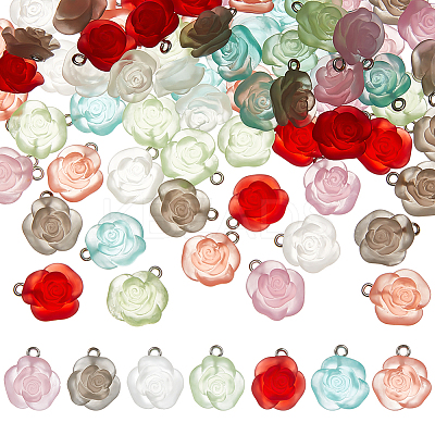 70Pcs 7 Colors Transparent Frosted Resin Rose Pendants RESI-PH0001-74-1