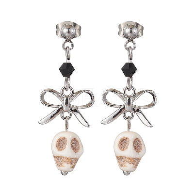 Synthetic Turquoise Skull Stud Earrings EJEW-TA00453-1